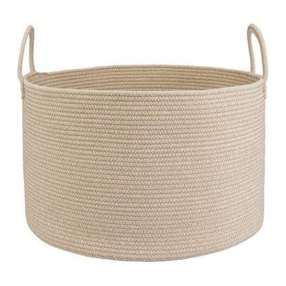 XUANGUO 66L Large Blanket Basket, Round Cotton Rope Basket, Oatmeal - color: Oatmeal