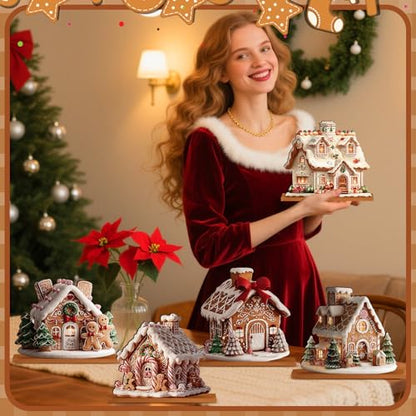 RattanView 5 Pcs Gingerbread Christmas Table Decor, Gingerbread Village Set - style: Gingerbread House