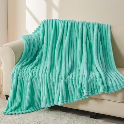 NEWCOSPLAY Fleece Ribbed Cozy Throw Blanket for Couch, Aqua, 50"x60" - color: Aqua Ribbed, size: Throw(50"x60")
