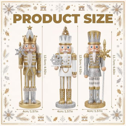 Simgoing 3 Pcs Snowflakes Nutcracker, Gold Silver White Christmas Figurines - color: Snowflake Nutcracker, size: 5 Inch