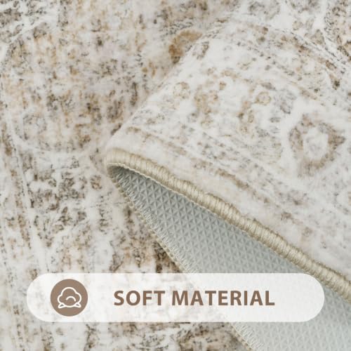 Uphome Bathroom Runner Rug, Distressed Tribal Farmhouse Light Khaki Bathroom Mat, Large Bathroom Rugs Non Slip Washable, Oriental Retro Boho Bath Mat Runner for Bathtub Sink Hallway, 24x71 inch - color: Light Khaki, size: 24 x 71 inch (Rectangular)