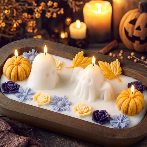 Siifert Halloween Ghost Wooden Dough Bowl Candle Fall Decorations Indoor - style: Ghost