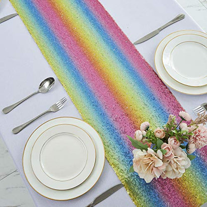 Pufogu 12 x 72 inches Rainbow Sequin Table Runner, 2 Packs - color: Rainbow