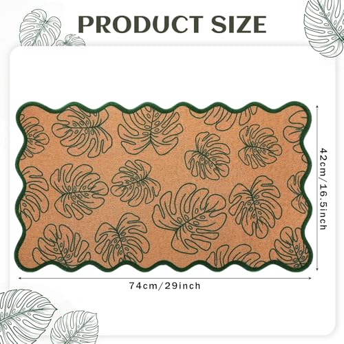 Dunzy Monstera Leaf Doormat Outdoor Green Scalloped Faux Coir Welcome Mat - style: Monstera