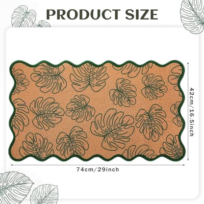 Dunzy Monstera Leaf Doormat Outdoor Green Scalloped Faux Coir Welcome Mat - style: Monstera