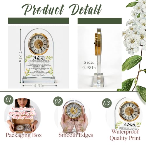 WKYAER Mom Gifts from Daughter Acrylic Desk Clock, Dear Mom Quote Verse, Mother's Day Acrylic Desk Clock Gift, Loving Present from Daughter, Home Office Display, 4.3 x 7.8 in - color: Gift 15