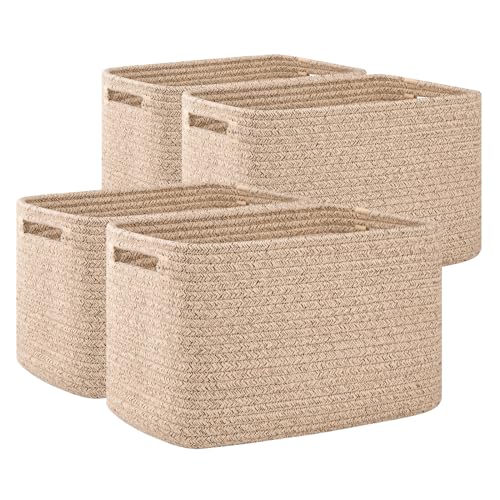 OIAHOMY 4 Pack Storage Baskets for Organizing 15L Cube Storage Bins Brown - color: Brown, size: 12.7x9x7.8inch
