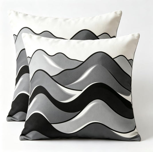 2 Pack Black Gray Mountain Wave Linen Throw Pillow Covers 18x18 Inch - color: A20019, size: 18" x 18" (Pack of 2)