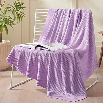 TREELY 100% Cotton Lavender Knitted Throw Blanket 50"x60" - color: Lavender, size: Throw(50" x 60")