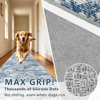 Modern Hallway Runner Rug 2x6, Textured Non Slip Carpet Runner, Ocean Blue - color: Abstract- Ocean Blue, size: 2' x 6' (Runner)