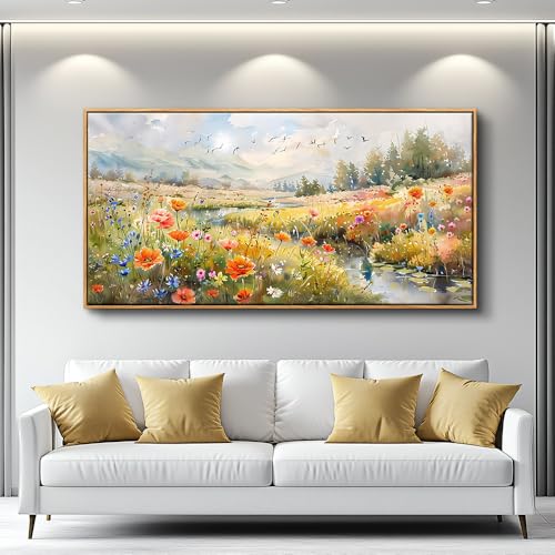 QIYILEXWART Canvas Wall Art For Living Room Wall Decor For Bedroom Office Wall Decoration Colorful Wildflower Landscape Painting Farmhouse Pictures Artwork Room Aesthetic Home Decor 20x40 In - color: Colorful Wildflower Artwork, size: 40"L x 20"W