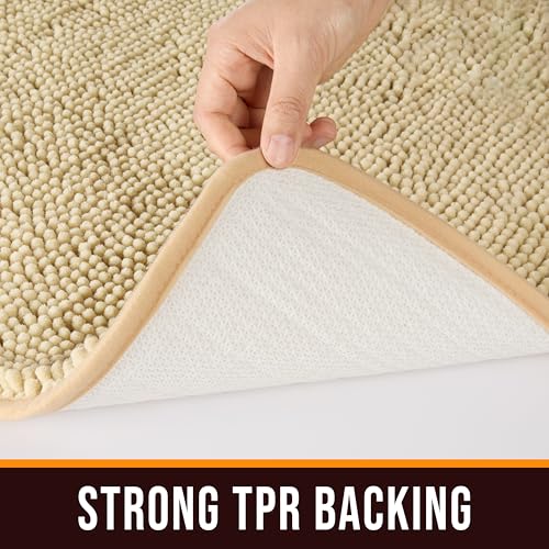 Chenille Bathroom Rug 24"x16" Extra Soft Absorbent Quick Dry Rugs,Beige - color: Beige, size: 1'4" x 2' (Rectangular)