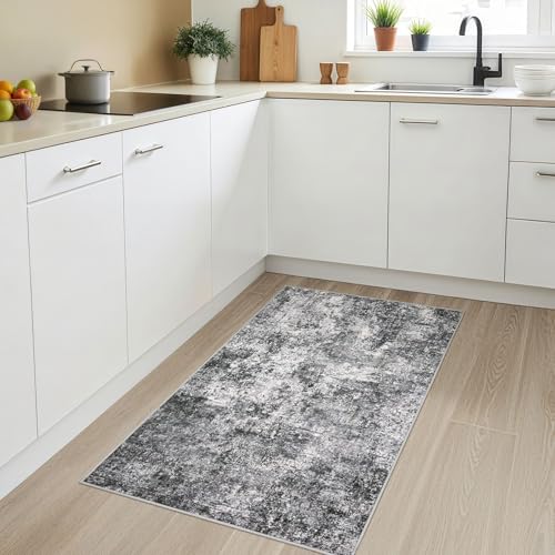 DMOYEST 3x5 Entryway Area Rug Washable Abstract Grey Small Carpet - color: Grey, size: 3' x 5' (Rectangular)
