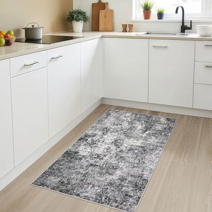 DMOYEST 3x5 Entryway Area Rug Washable Abstract Grey Small Carpet - color: Grey, size: 3' x 5' (Rectangular)