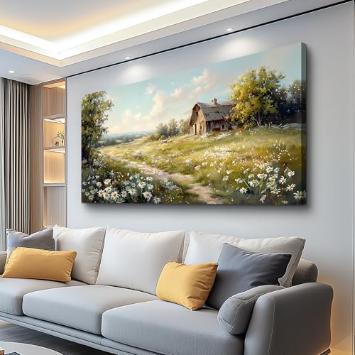 KELIYUAN Canvas Wall Art For Living Room Farmhouse Wall Decor For Bedroom Office Wall Decoration Vintage Country Field Landscape Painting Framed Prints Pictures Artwork Room Home Decor 20"x40" - color: View, size: 40"L x 20"W