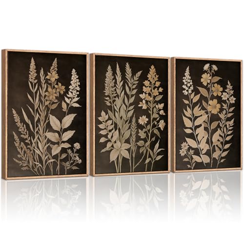 HLNIUC Vintage Botanical Fern Framed Canvas Wall Art Set,Black and Tan Plant Leaf Wall Decor,Netural Minimalist Herb Floral Art Print,Modern Farmhouse Wall Painting for Living Room,Bedroom - 16”x24”x3 - color: Vintage Fern, size: 16"L x 24"W