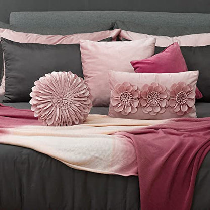 JWH Handmade 3D Sunflower Throw Pillow Cover Decorative Accent Pillow Case Round Floral Cushion Velvet Pillowcase with PP Cotton Insert for Home Bed Couch Bedroom Chair 12 Inch Dusty Pink