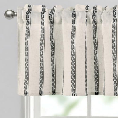 JIUZHEN 52x18 Inch Kitchen Valance - Thick Textured Linen Striped Window Valance Curtain with 3" Rod Pocket, Wheat Stripe Grey (1 Panel) - color: Wheat Stripe Grey, size: 52"W x 18"L (Pack of 1)