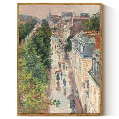 ARPEOTCY Vintage Framed Canvas Print Wall Art, French Paris Street Country Wall Decor, Natural Cityscape Scenery Aesthetic Shelf Decor for Living Room, Bedroom, Bathroom, Office, 12x16 inch - color: Street Scene in Paris, size: 16"L x 12"W