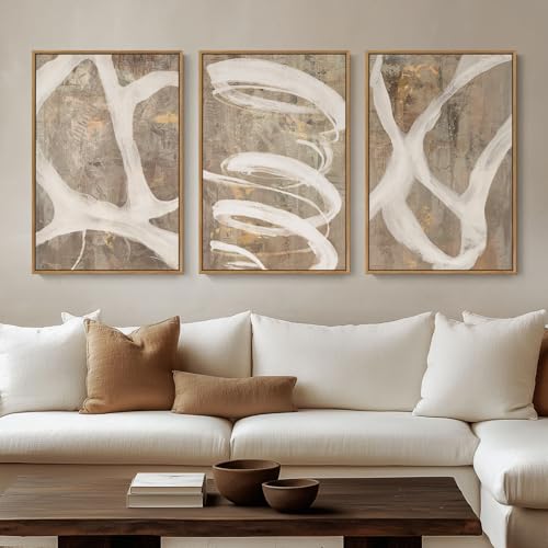 Large Framed Neutral Beige Abstract Wall Art for Living Room, 3 Piece 24x36 - color: Neutral Taupe, size: 24" W x 36" H x 3pcs