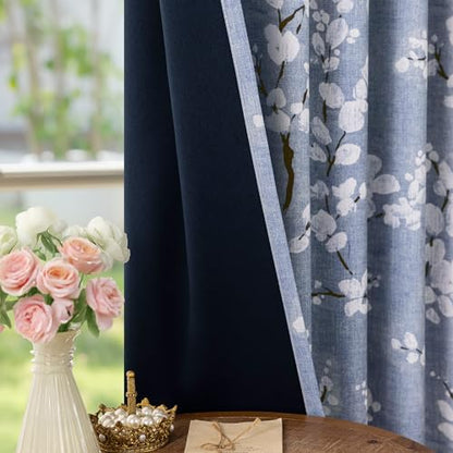 FMFUNCTEX Blue Blackout Floral Curtains, Bedroom, 100X84 Inches, 1 Panel - color: Blue, size: 100"W x 84"L (Pack of 1)