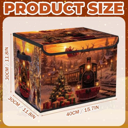 Briwooody Christmas Storage Bin with Lid and Carrying Handle Christmas Train Foldable Storage Box Large Xmas Snowy Night Decorative Collapsible Container Basket for Organizing Closet Home Bedroom - style: Christmas Train
