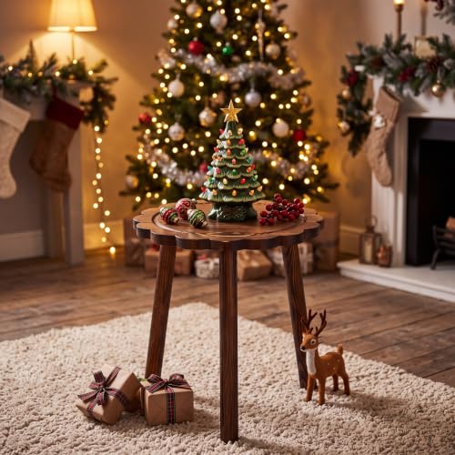 Nuanchu Scalloped Small Wood Plant Stand Indoor Fall Single Plant Stool 11"