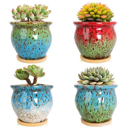 ARTKETTY Succulent Pots - 4 Pack Small Plant Pots with Drainage Tray - color: 4.5'' Colorful 1