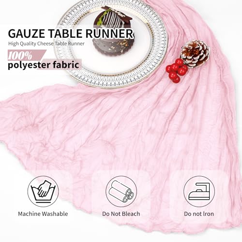 12 Pack Light Pink Cheesecloth Table Runner 10Ft, Gauze Table Runners 21.5 x 120 inch,Semi Sheer Cheese Cloth Fabric Runner Bulk for Wedding,Party,Baby Shower,Bridal Shower - color: Pink, size: 12 Pack-21.5×120inch