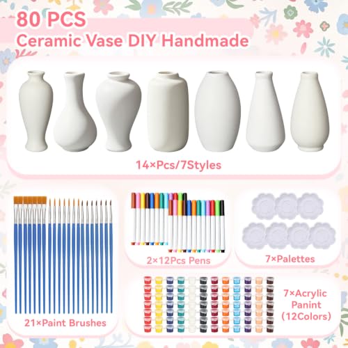 14 Set Flowers Vases Ceramics to Paint DIY Painting Kit Bulk