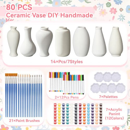 14 Set Flowers Vases Ceramics to Paint DIY Painting Kit Bulk
