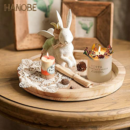 Hanobe DIY 장식 접시용 미완성 원형 나무 공예 트레이 - color: 천연 목재.
