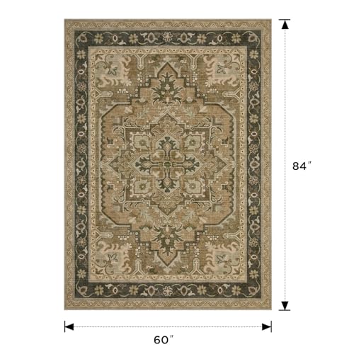 Joydeco 5x7 Brown Rugs for Living Room, Vintage Washable Rug for Bedroom - color: Beige&gray&brown, size: 5' x 7' (Rectangular)