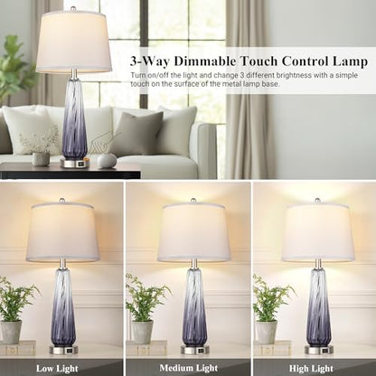 Modern Glass Table Lamps, 27.5" Bedside Lamps for Living Room, Grey, 1 Pack - color: Grey (1 pack)