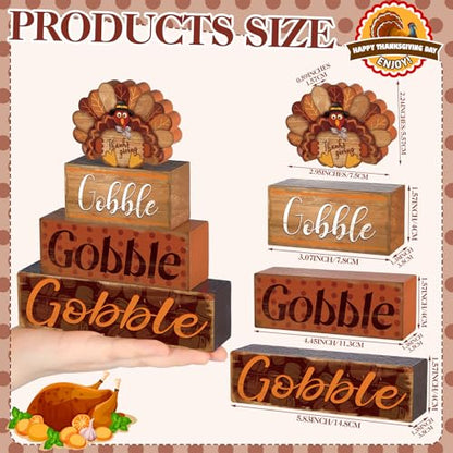 4 Pcs Thanksgiving Decor for Home Turkey Cute Wooden Sign with Sayings - style: Turkey