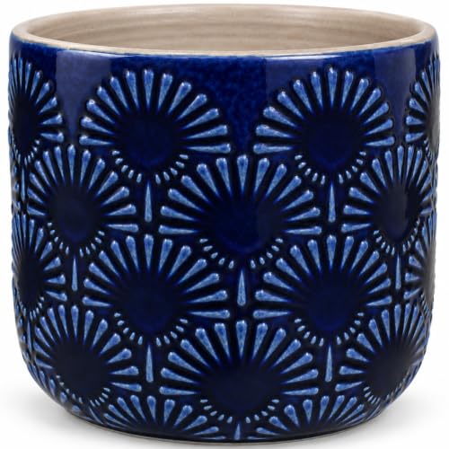 6.7" Modern Art Deco Ceramic Planter, Cobalt Blue Flower Pot Indoor/Outdoor - color: Blue