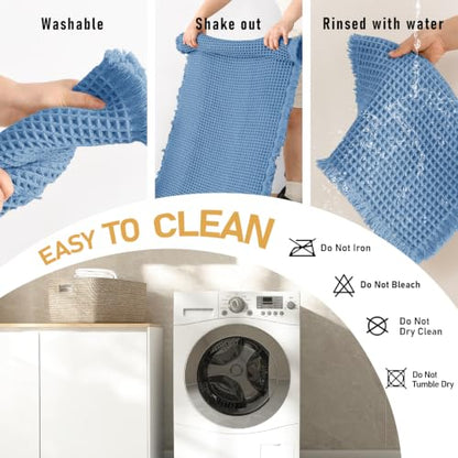 JIUZHEN Set of 2 Waffle Bathroom Rugs Non Slip Bath Mats 16"x24"+24"x48" - color: Blue, size: 16"x24" + 24"x48"