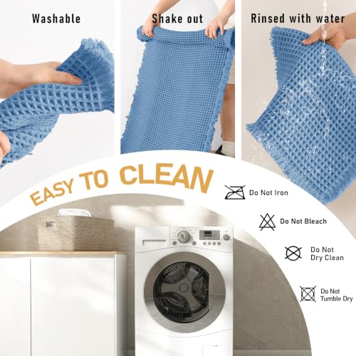 JIUZHEN Set of 2 Waffle Bathroom Rugs Boho Bath Mats 16"x24"+24"x36", Blue - color: Blue, size: 16"x24" + 24"x36"