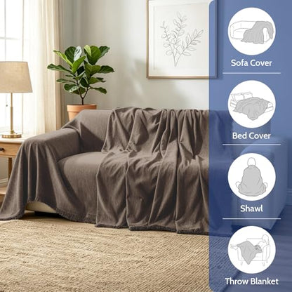 Chenille Couch Cover for Dogs Washable Boho Throw Blanket Washable - color: 01 Coffee, size: 71"×150"