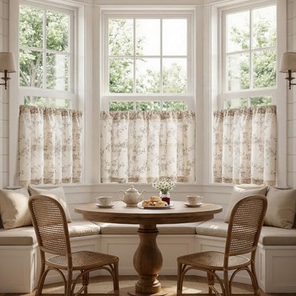 jinchan Floral Linen Kitchen Tier Curtains, 30 Inch, 2 Panels, Taupe - color: Alisa Taupe, size: 26"W x 30"L (Pack of 2)
