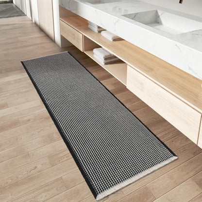 Upgraded Waffle Bath Mat Runner Absorbent Non Slip Bathroom Mat, 2' x 4' - color: Black & Cream, size: 2' x 4'