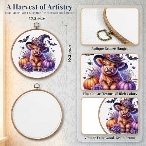 Halloween Highland Cow Round Wall Art, Halloween Pictures Wall Decor - color: Highland Cow-1