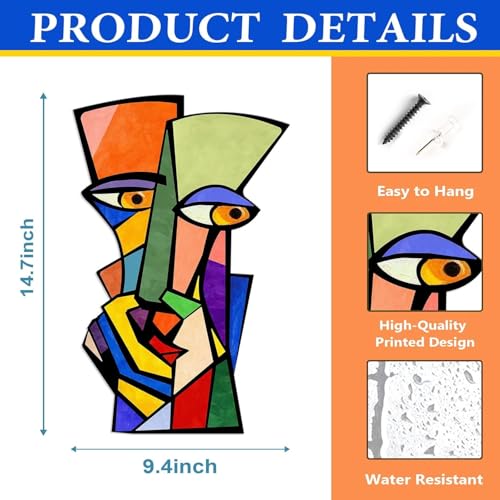 Kercan Colorful Metal Wall Art, 9.4 x 14.7 Inch Abstract Face Wall Decor, Quirky Funny Metal Wall Hanging, Vibrant Modern Art for Bathroom, Living Room, Bedroom, Apartment, Eclectic Home Decor - color: Colorful