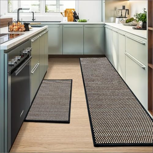 Artoid Mode Non-Skid Kitchen Rugs and Mats Set of 2-17x29 + 17x60 - color: Black, size: 17" x 29" /17" x 60"