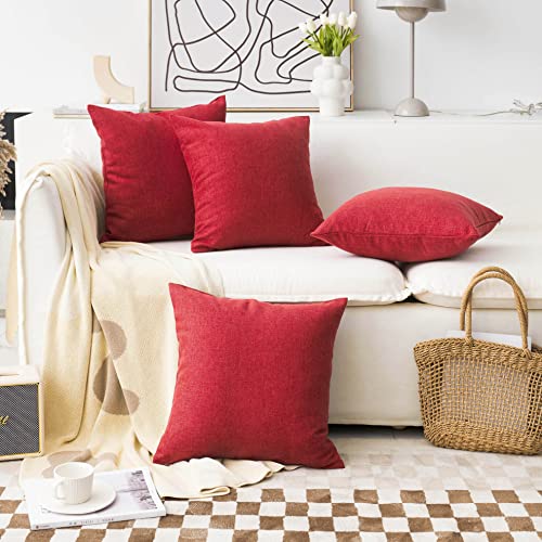 Home Brilliant 16x16 Pillow Covers Linen Burlap Pillowcases 2 Pack Cushion Covers for Sofa Bench, 16 x 16 inch, 40x40 cm, Bungurdy Red - color: Burgundy, size: 16" x 16" (Pack of 2)