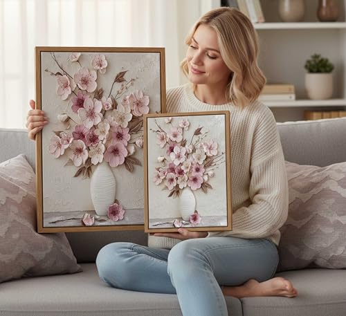 Framed Pink Floral Canvas Wall Art - color: Framed, size: 16"L x 12"W