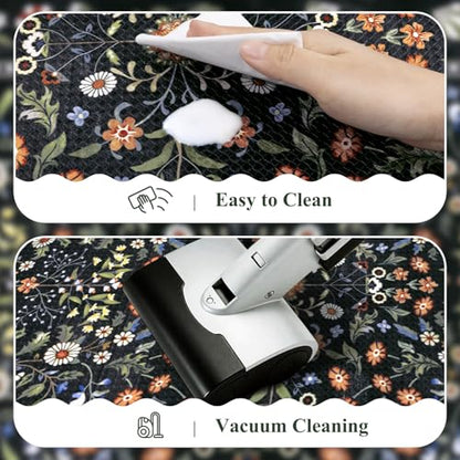 Yamaziot Boho Anti Fatigue Kitchen Rug Set of 3 Scalloped Non-Slip, Black - color: Black, size: 17.3"x29"+17.3"x35"+17.3"x47"