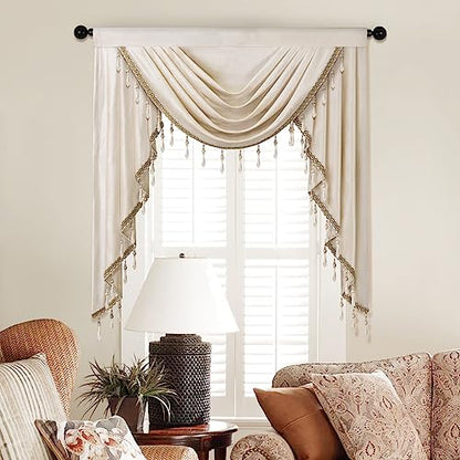 ELKCA Luxury Cream Velvet Curtain Valances for Living Room with Beads(39inch,1 Panel) - color: Cream, size: 39"W x 43"L (Pack of 1)