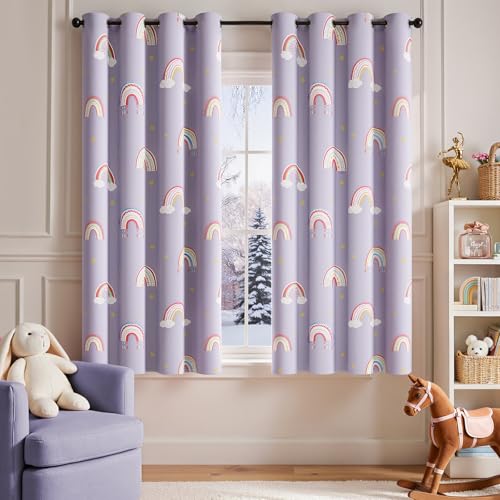 jinchan Nursery Blackout Curtains for Kids Room Rainbow Purple Curtains Cute Girls Bedroom Dorm Playroom Window Treatment Grommet Thermal Insulated Room Darkening 2 Panels 63 Inch Length - color: Rainbow Purple, size: 52"W x 63"L (Pack of 2)