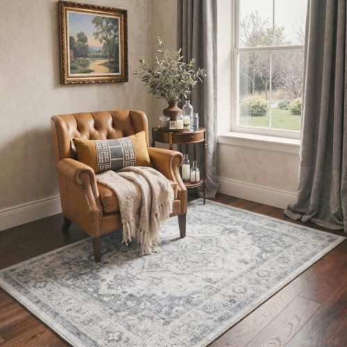 GENIMO 5X7 Area Rug for Living Room, Washable Boho Medallion Non Slip Thin - color: Dove Gray, size: 5' x 7' (Rectangular)